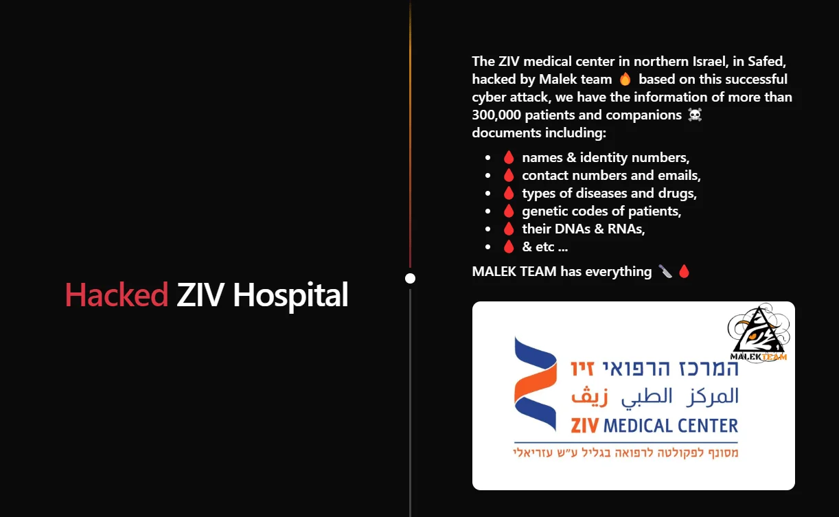 Malek’s Team website, latest victim listed as ZIV Hospital