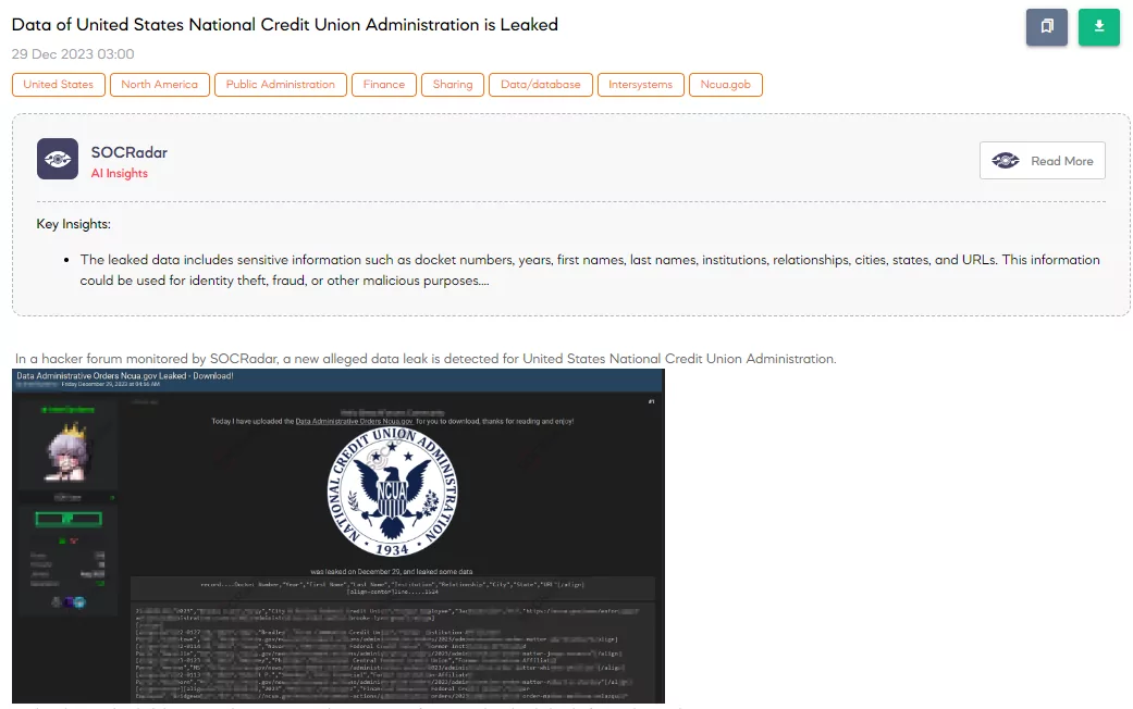 Data of United States National Credit Union Administration is Leaked
