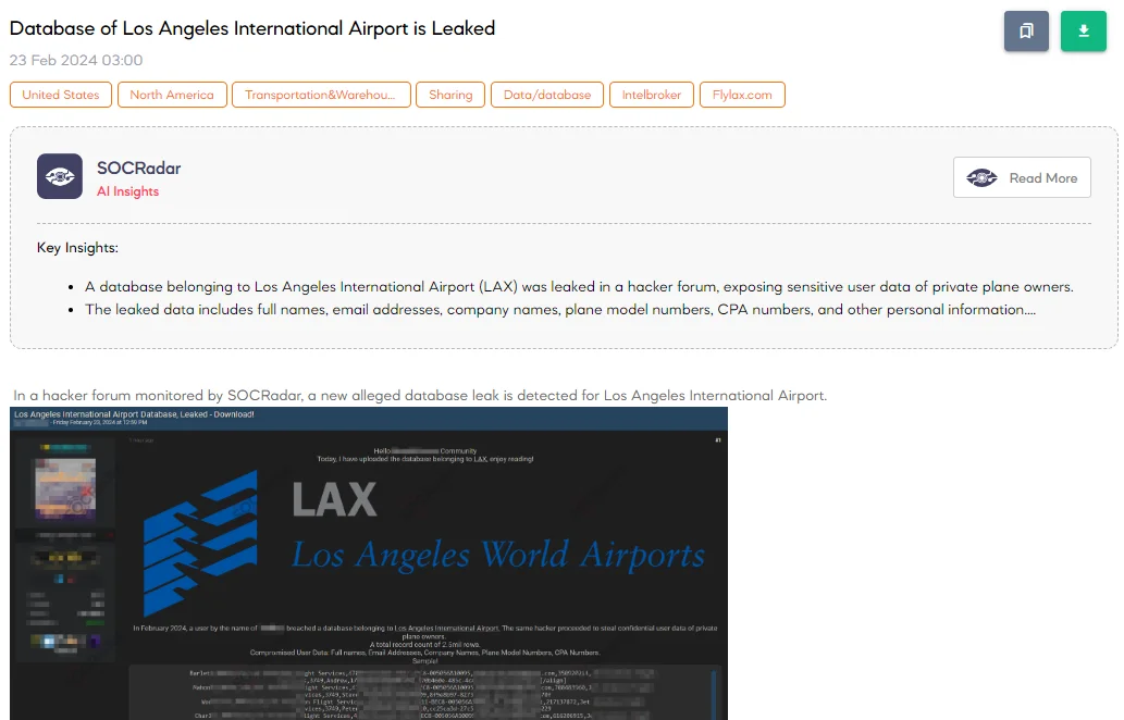 Database of Los Angeles International Airport (LAX) is Leaked