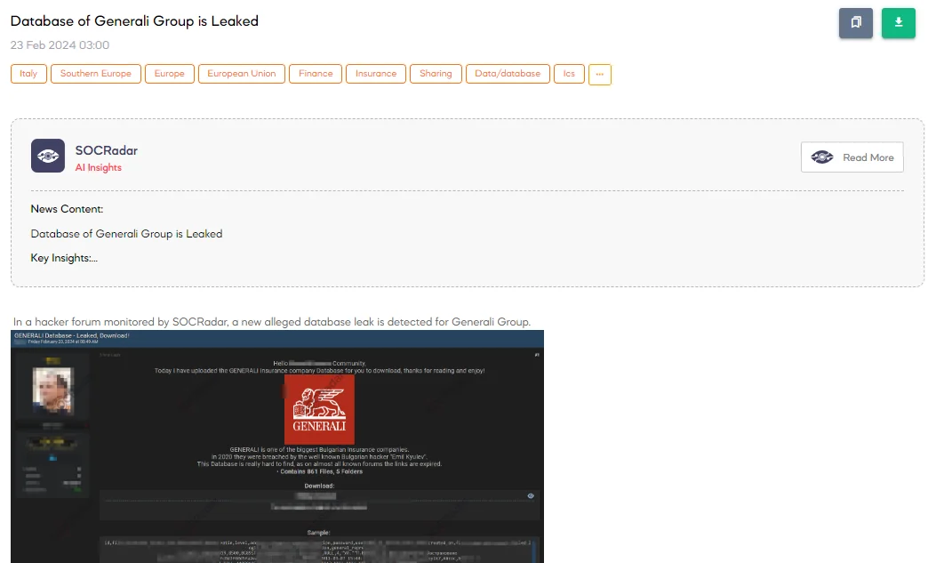 Database of Generali Group is Leaked