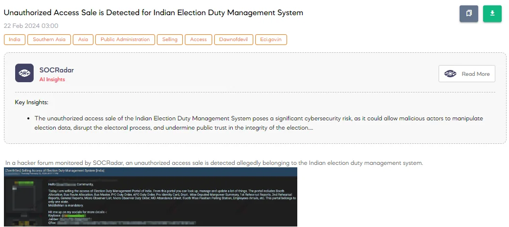 Unauthorized Access Sale is Detected for Indian Election Duty Management System