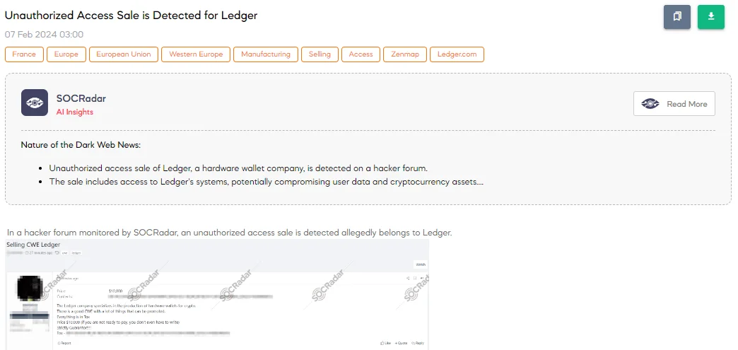 Unauthorized Access Sale is Detected for Ledger