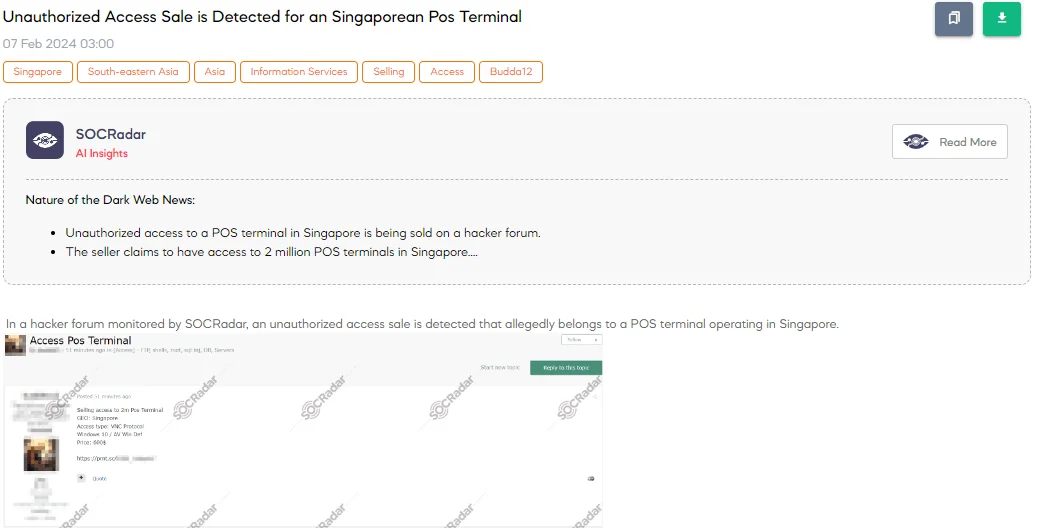 Unauthorized Access Sale is Detected for a Singaporean POS Terminal