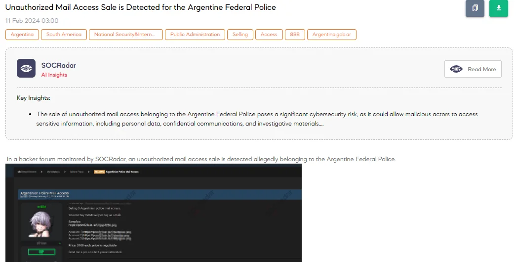 Unauthorized Mail Access Sale is Detected for the Argentine Federal Police