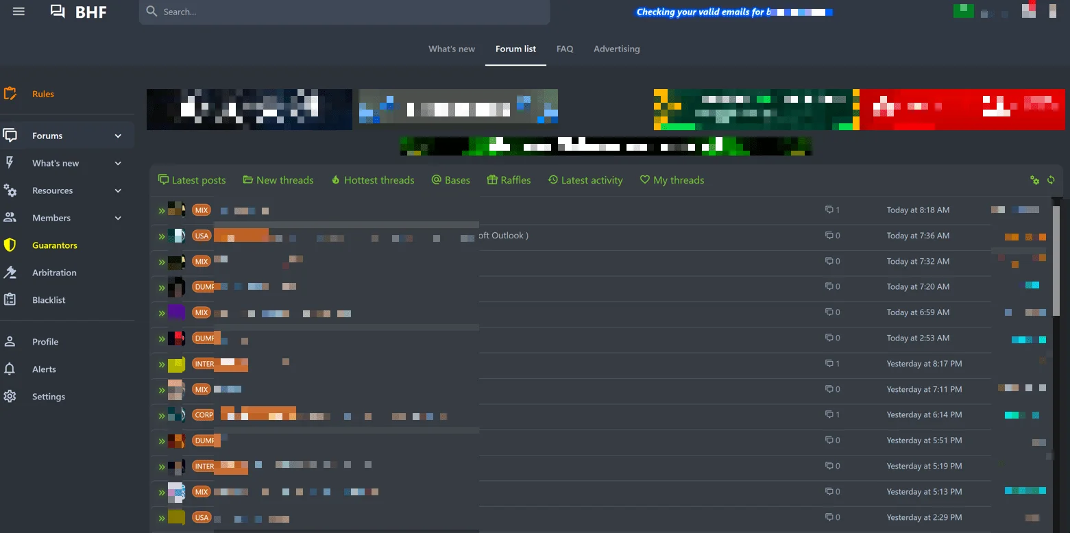 Main screen of BHF.PRO hacker forum