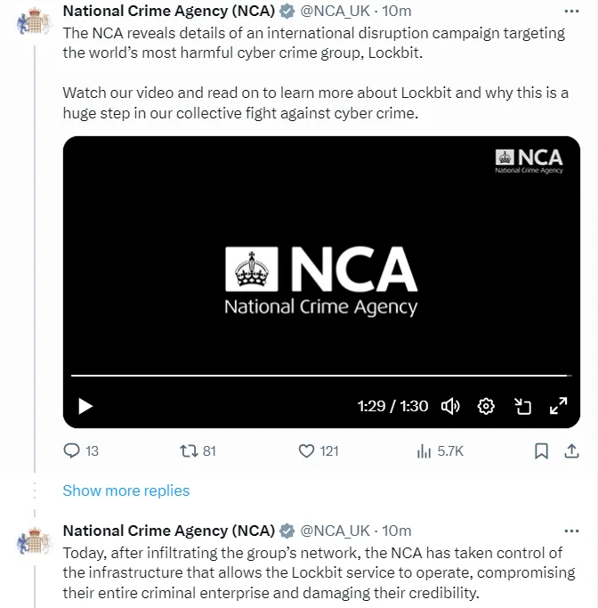 National Crime Agency’s statements (X)
