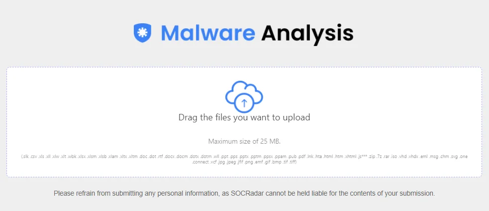 SOCRadar's Malware Analysis aims to provide users with a thorough understanding of malware samples, allowing for quick detection and analysis.