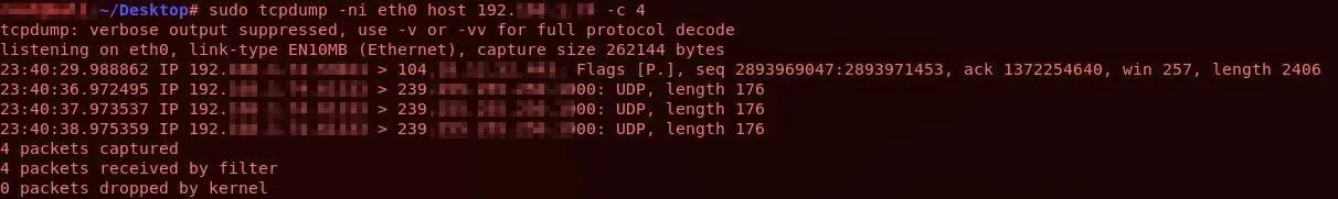 Example usage and output for ‘tcpdump’