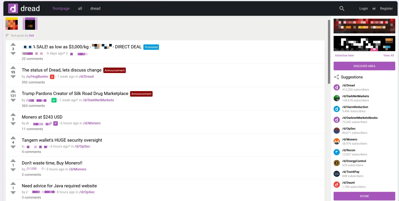 Dread forum homepage