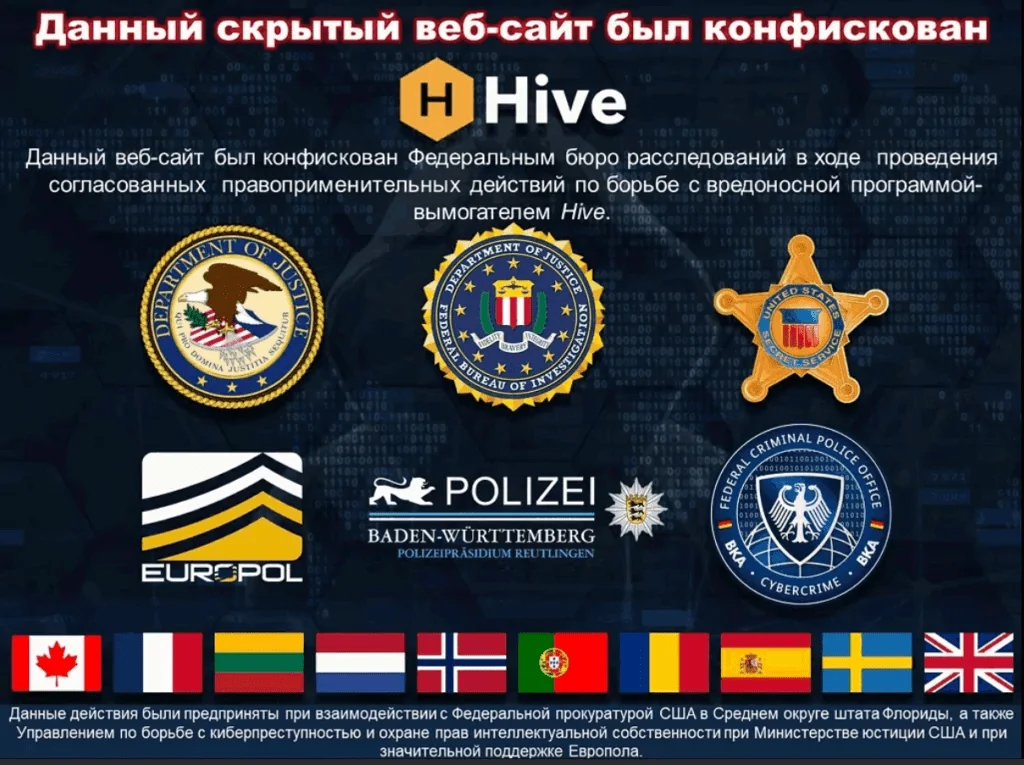 FBI’s takedown notice on Hive’s websites.