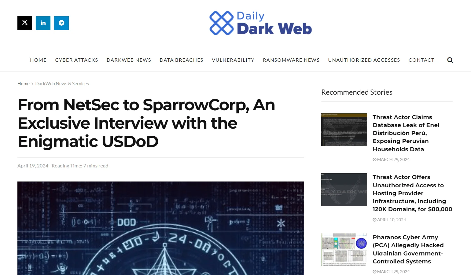 Daily Dark Web's interview with the threat actor known as 'USDoD'. (Source: Daily Dark Web)