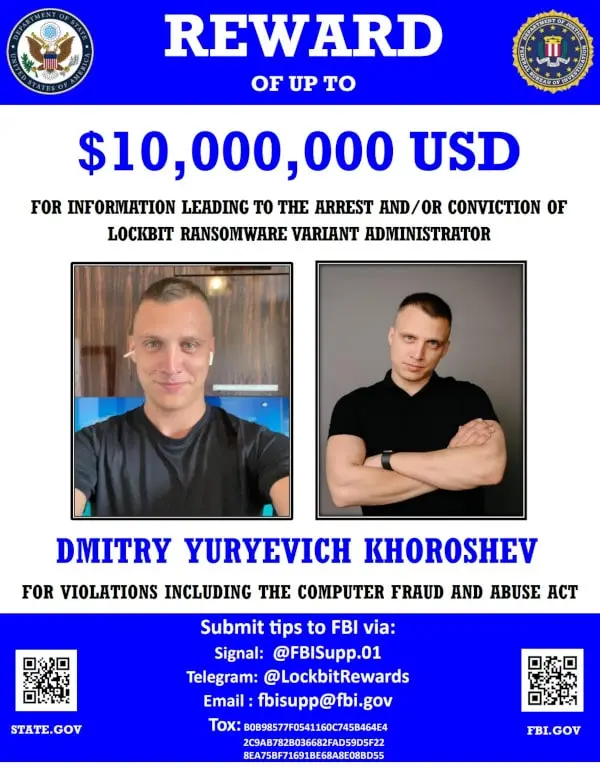 Reward of up to 10,000,000$ for Dimitry Yuryevich Khoroshev