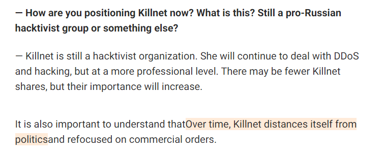 KillNet’s shifting focus, translated to English from Russian by Google Translate