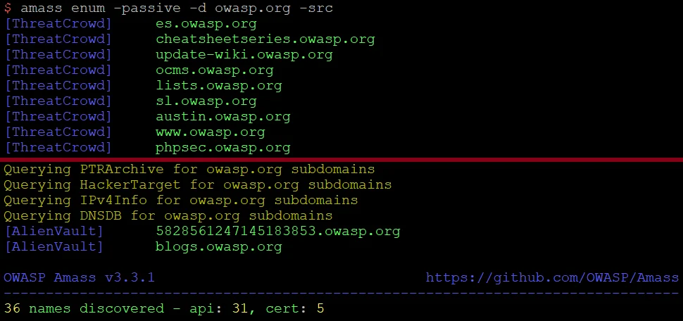 Domain enumeration with OWASP Amass (GitHub)