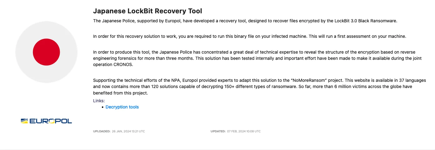 Recovery Tool by Japanese Police and Europol