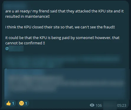 The threat actor claims that the official KPU website is under maintenance due to a cyber attack.