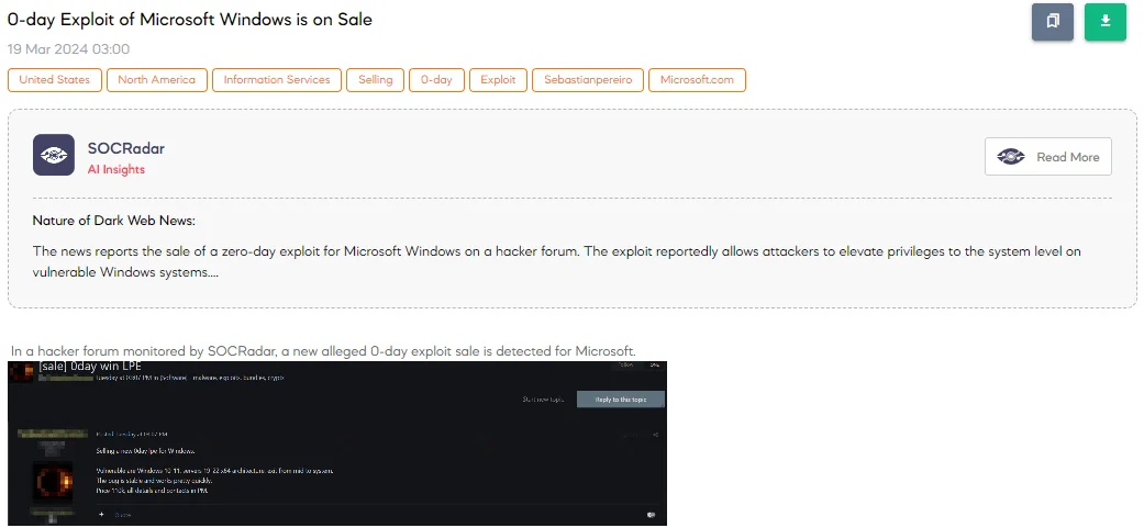 0-day Exploit of Microsoft Windows is on Sale