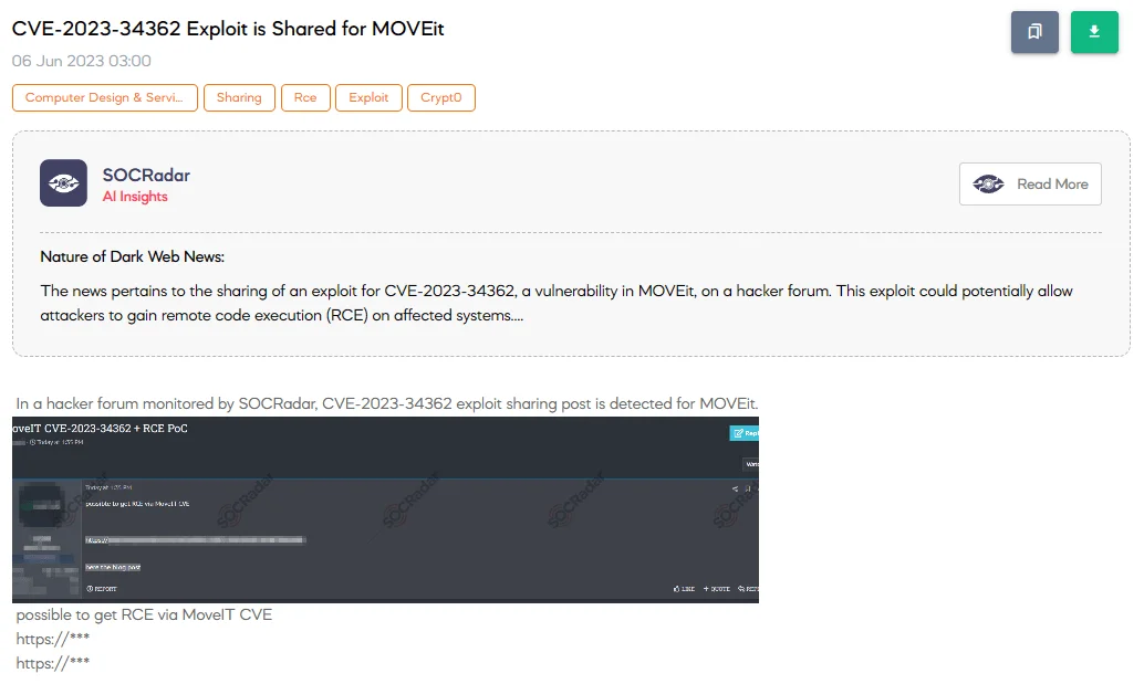 CVE-2023-34362 exploit is shared for MOVEit (SOCRadar Dark Web News)