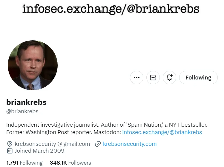 Brian Krebs (X) profile
