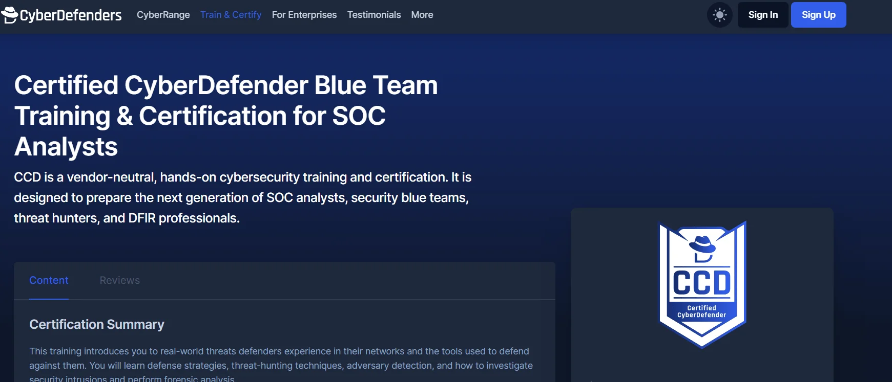 CyberDefenders CCD certification program