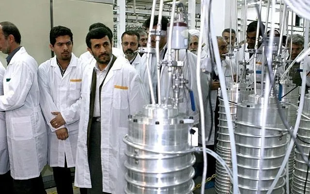 Iranian President at the time, Mahmoud Ahmadinejad visits the Natanz enrichment facility in 2008 (TimesOfIsrael)
