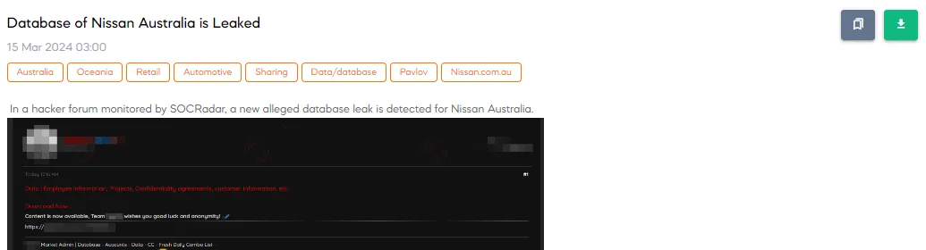 Database of Nissan Australia is Leaked