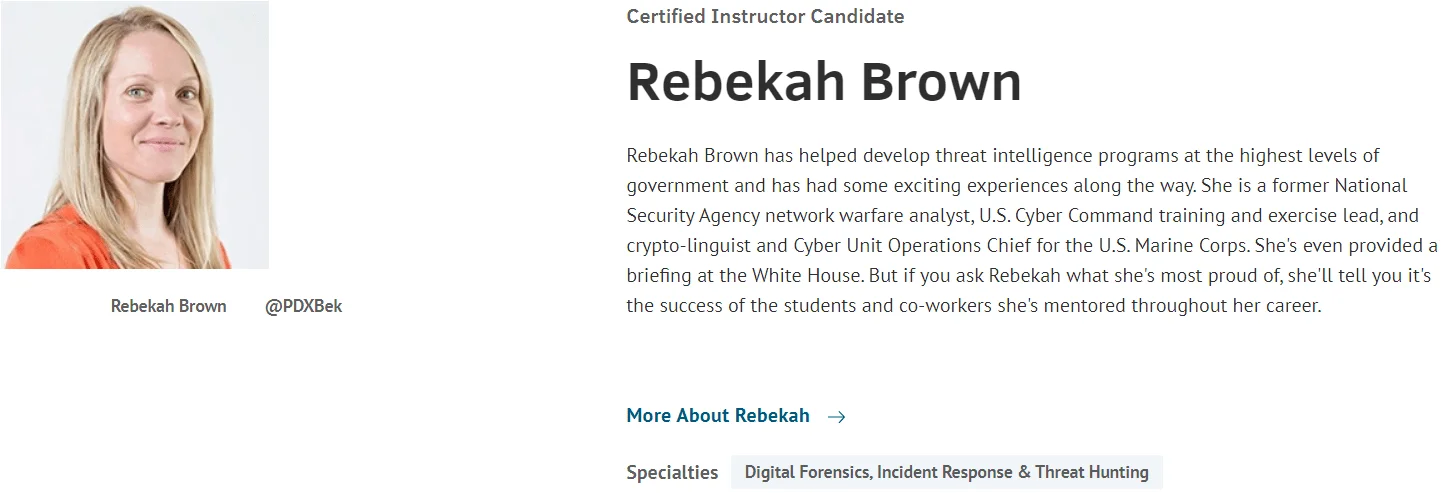 Rebekah Brown SANS profile, CTI Experts
