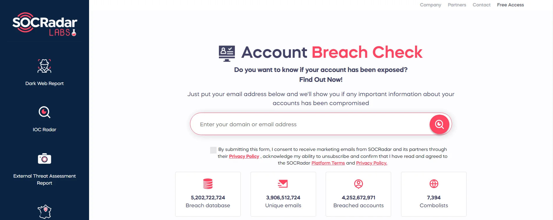 SOCRadar Labs’ Account Breach Check