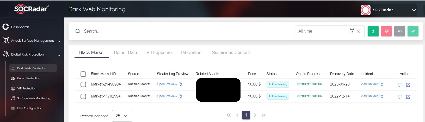 SOCRadar Dark Web Monitoring checks every hacker forums and markets