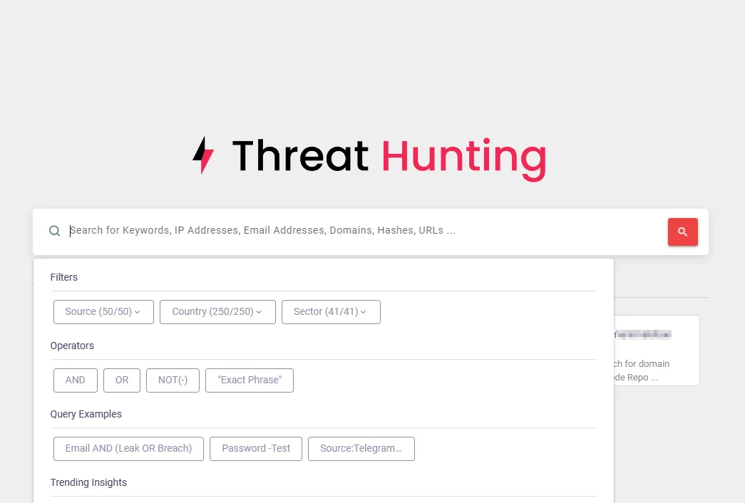 SOCRadar’s Threat Hunting page