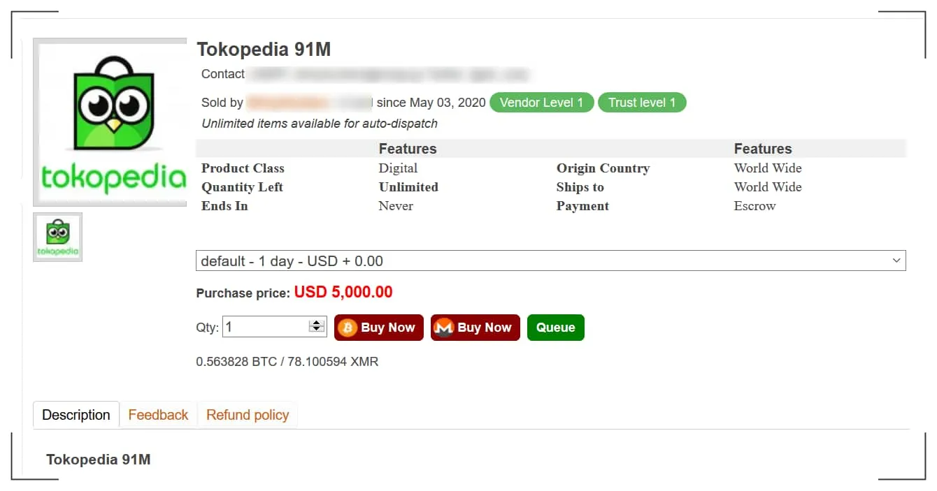 Sale of data allegedly belonging to Tokopedia. (HackRead)
