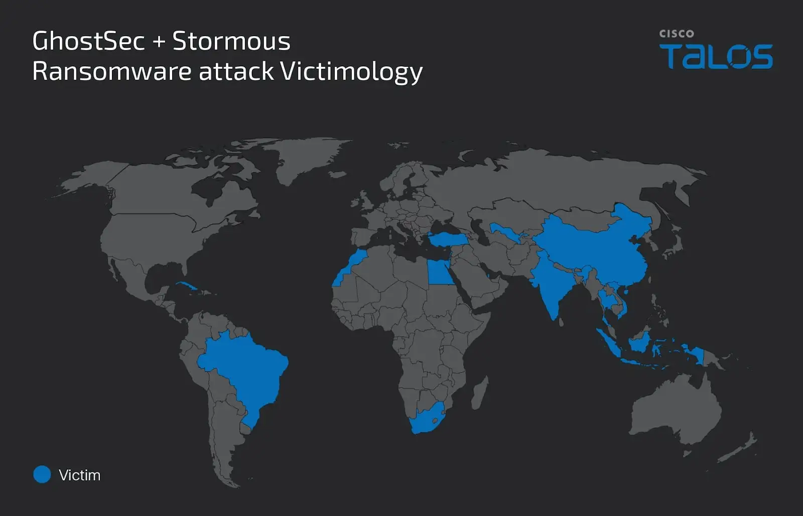 Victim map for GhostSec and Stormous groups (Talos)