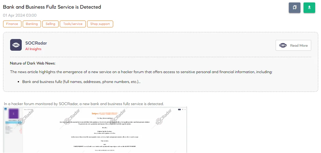 Bank and Business Fullz Service is Detected