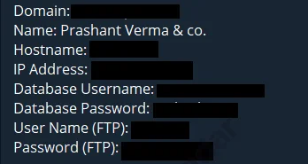 The threat actor released access data and credentials for multiple Indian websites, including some prominent ones. They leaked domain names, IP addresses, usernames, passwords, and FTP credentials