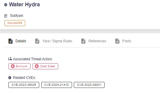 You can find details about Water Hydra and many other threats, including the vulnerabilities they target, on SOCRadar’s Threat Actor/Malware page.