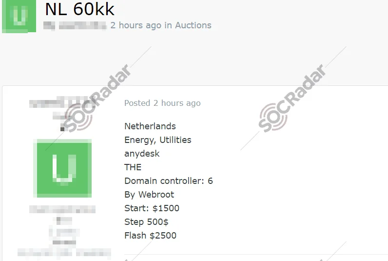 Unauthorized Anydesk Access Sale is Detected for a Netherlands Energy Company