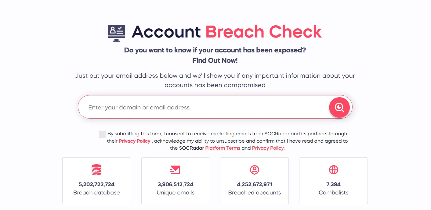 SOCRadar’s Account Breach Check module