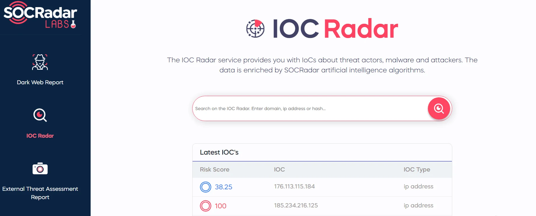 SOCRadar Lab's IoC Radar