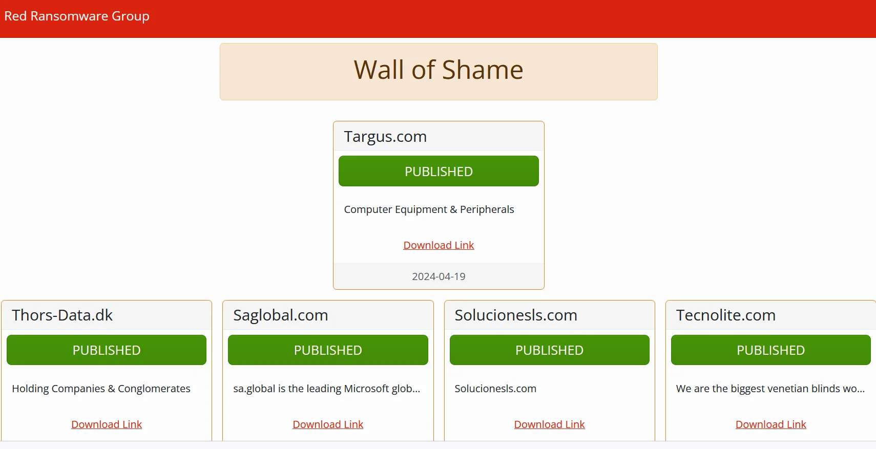 Red Ransomware Group’s Wall of Shame