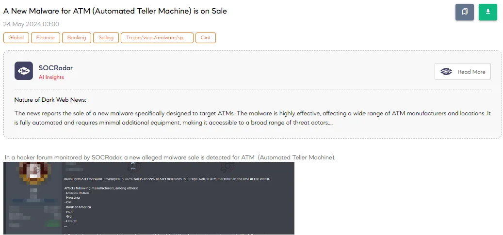 A New Malware for ATM (Automated Teller Machine) is on Sale