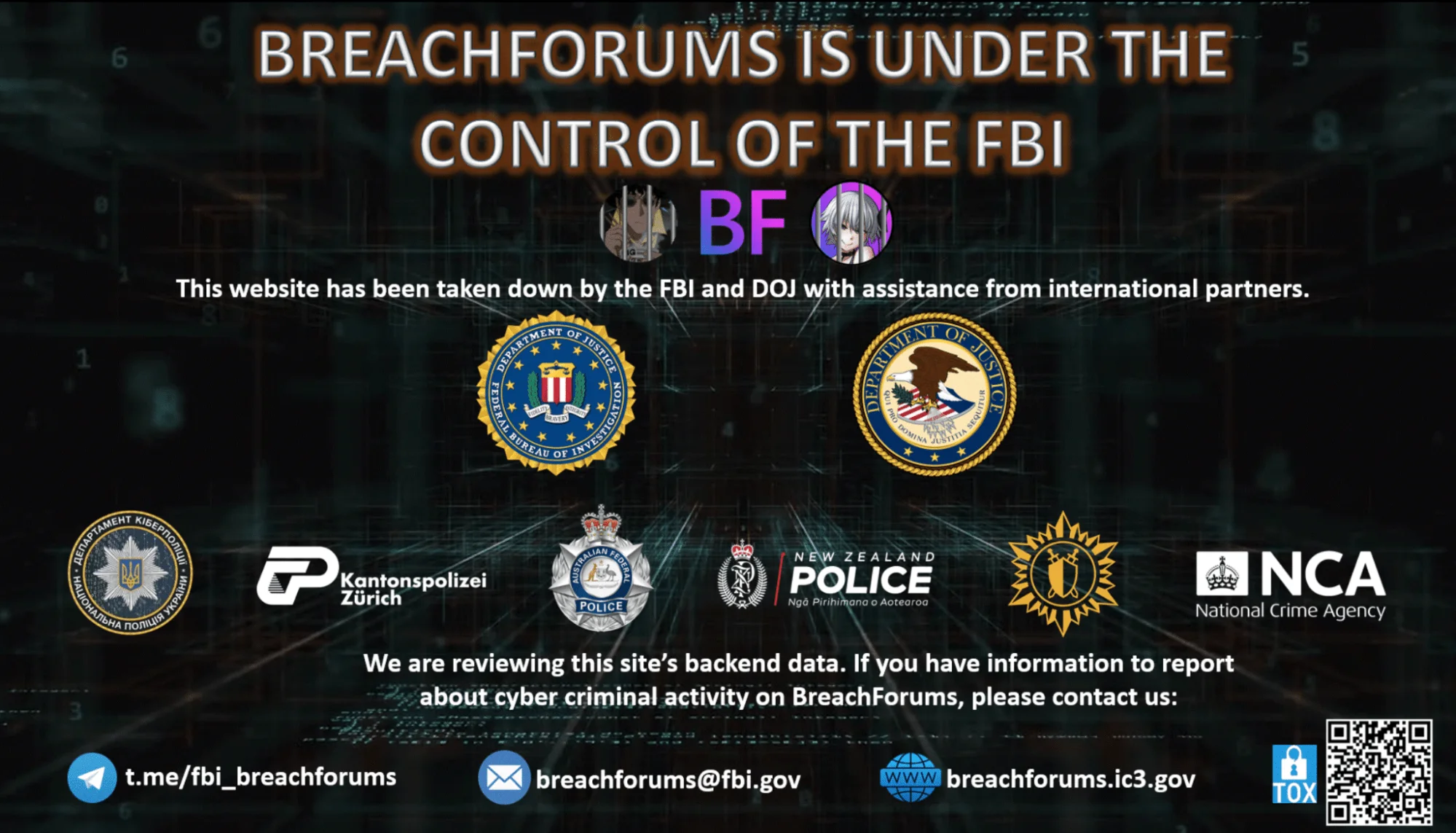 Banner displayed by the FBI at the entrance of the Breach forum