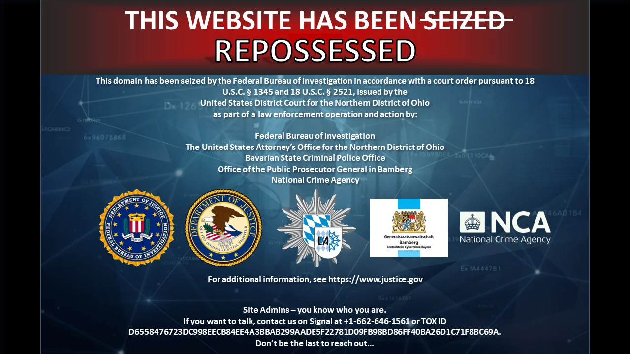 Seizure announcement on the Dispossessor’s leak site