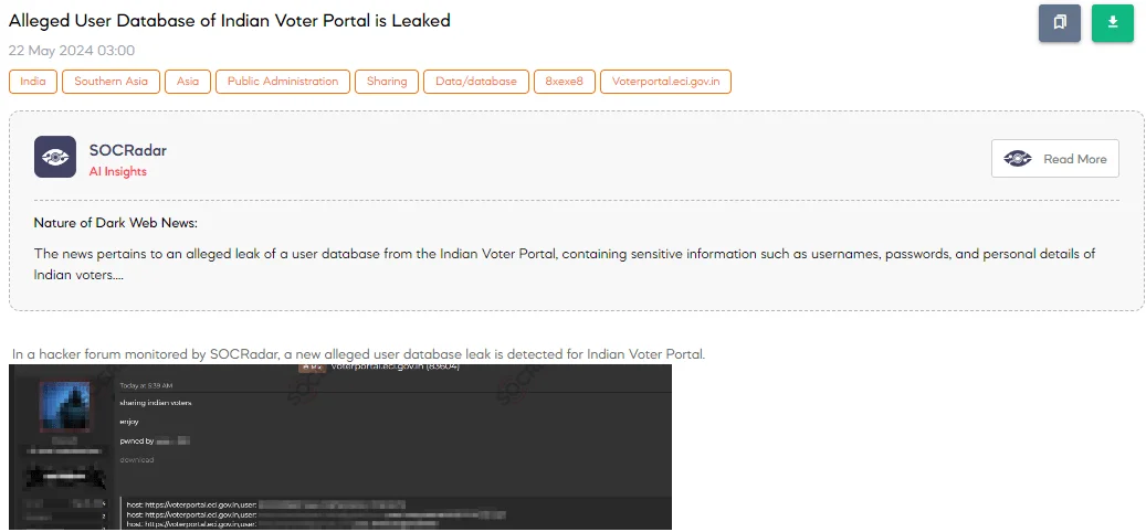 Alleged User Database of Indian Voter Portal Leaked