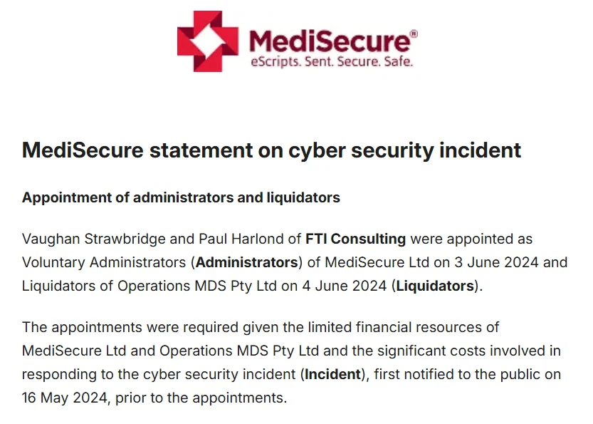 MediSecure’s statement about the breach, dated July 18, 2024. Read the full statement here.