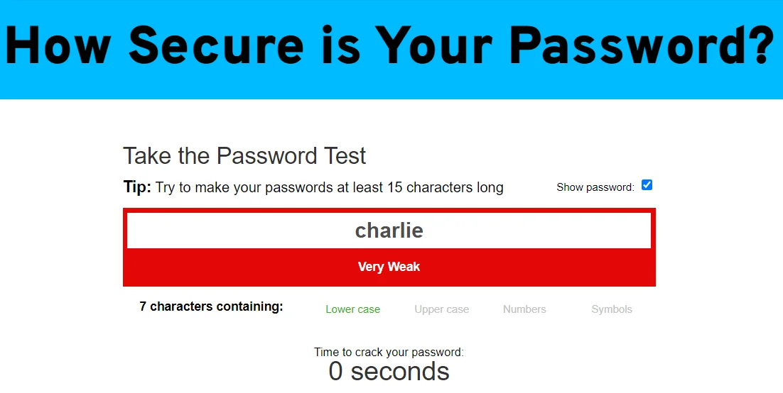 Password Monster shows how easy it is to guess the password charlie