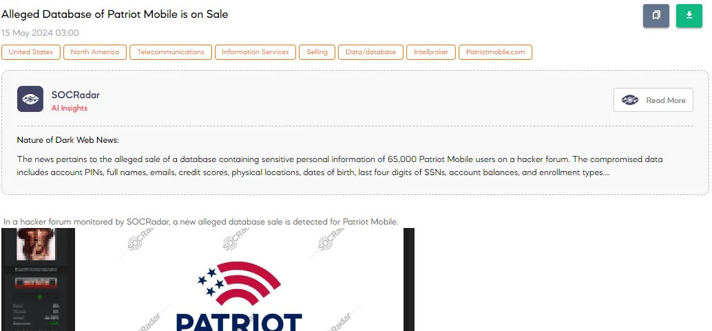 Alleged Database of Patriot Mobile is on Sale