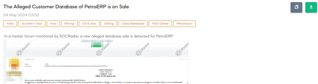The Alleged Customer Database of PetroERP is on Sale