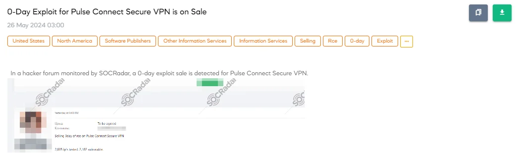 0-Day Exploit for Pulse Connect Secure VPN on Sale