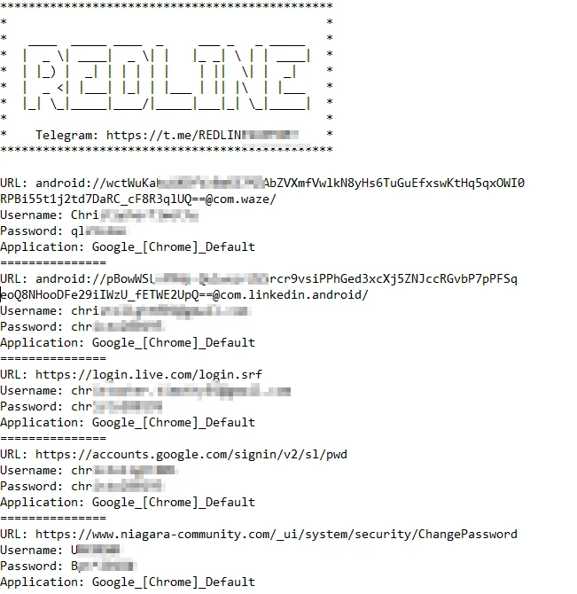Compromised accounts of a machine through RedLine