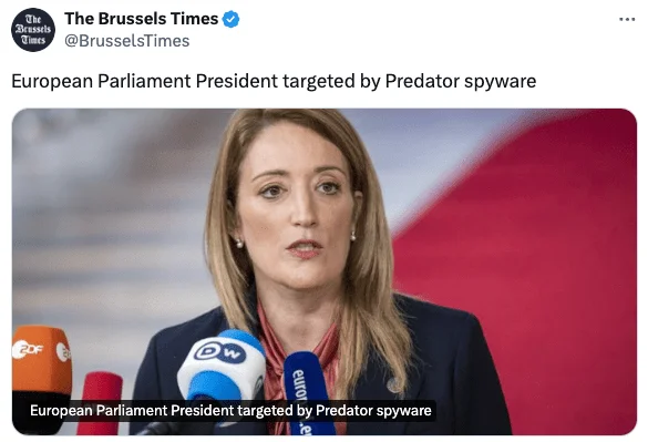 European Parliament President Roberta Metsola targeted by Predator spyware